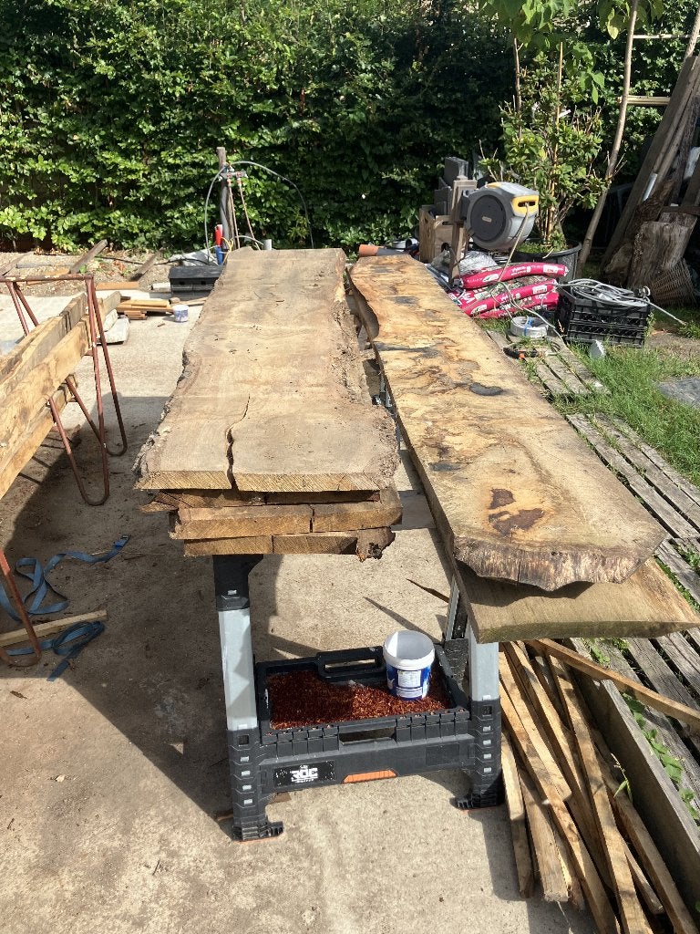 Eiken schaaldelen voor Eettafel/Wandplank/Vensterbanken, Ophalen, Gebruikt, 25 tot 50 mm, Eiken