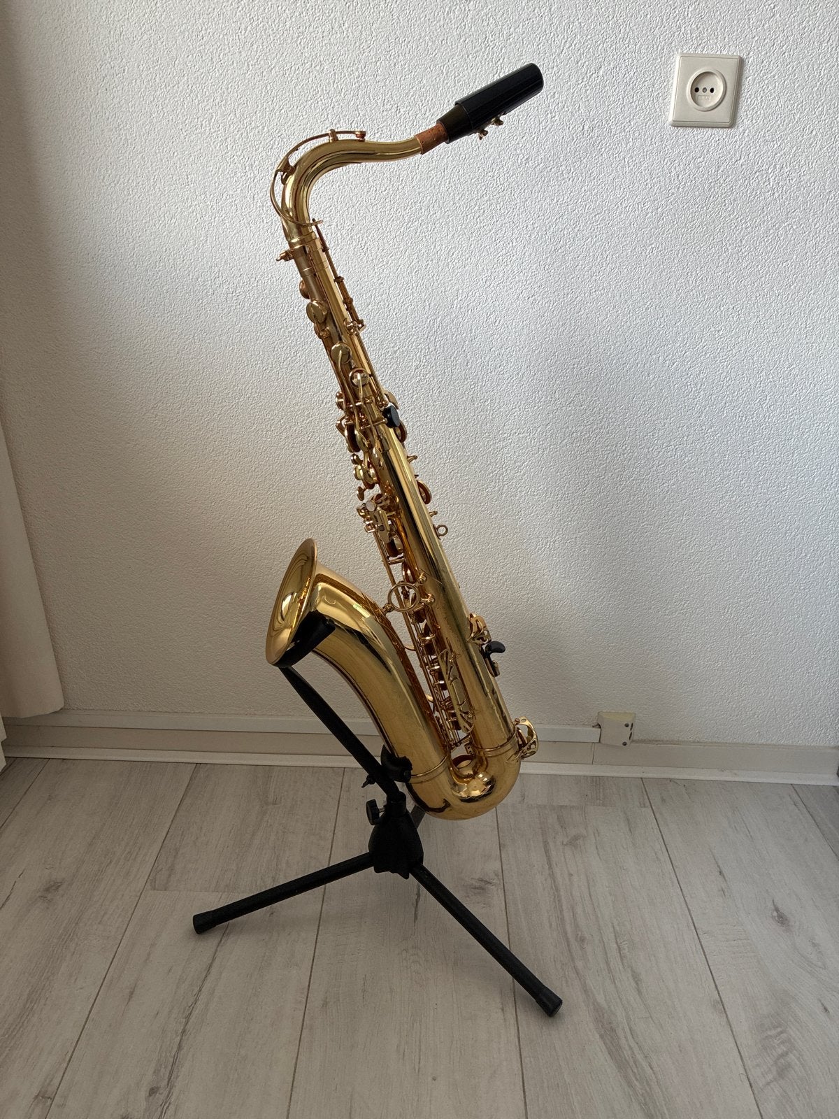 Tenorsaxofoon met standaard, koffer en mondstuk, Muziek en Instrumenten, Blaasinstrumenten | Saxofoons, Ophalen, Gebruikt, Tenor
