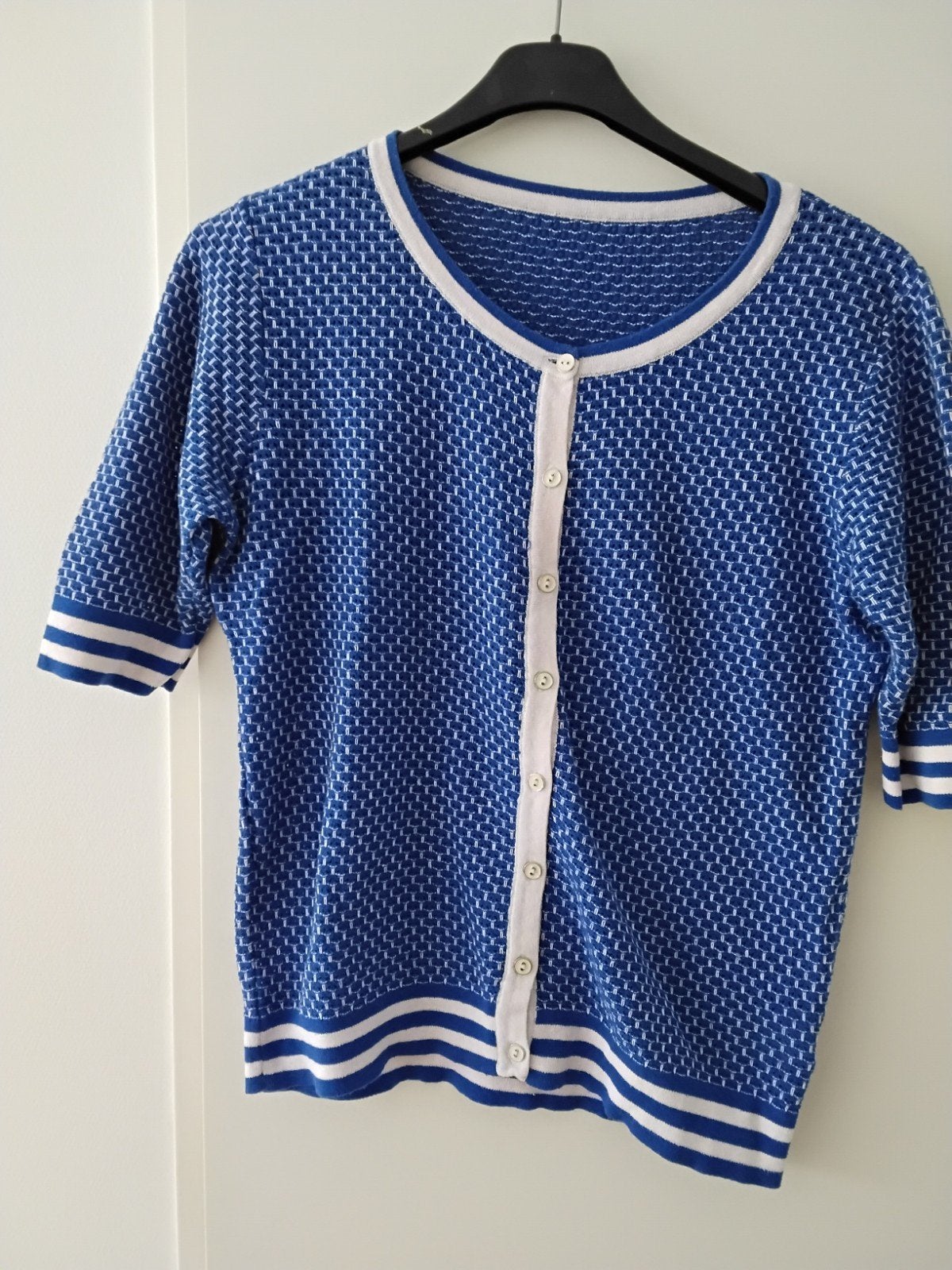 vestje truitje katoen blauw wit M, Ophalen of Verzenden, Zo goed als nieuw, Wit, Lange mouw