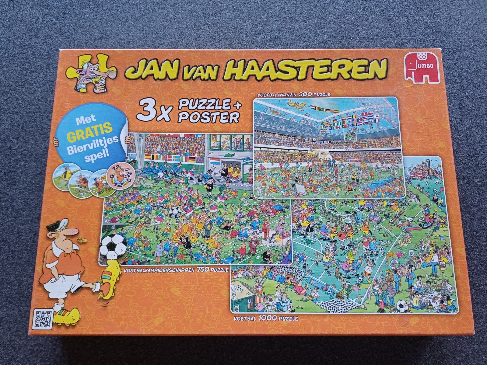 Jan van Haasteren 3 in 1 "Voetbal", Ophalen of Verzenden, 500 t/m 1500 stukjes, Gebruikt, Legpuzzel