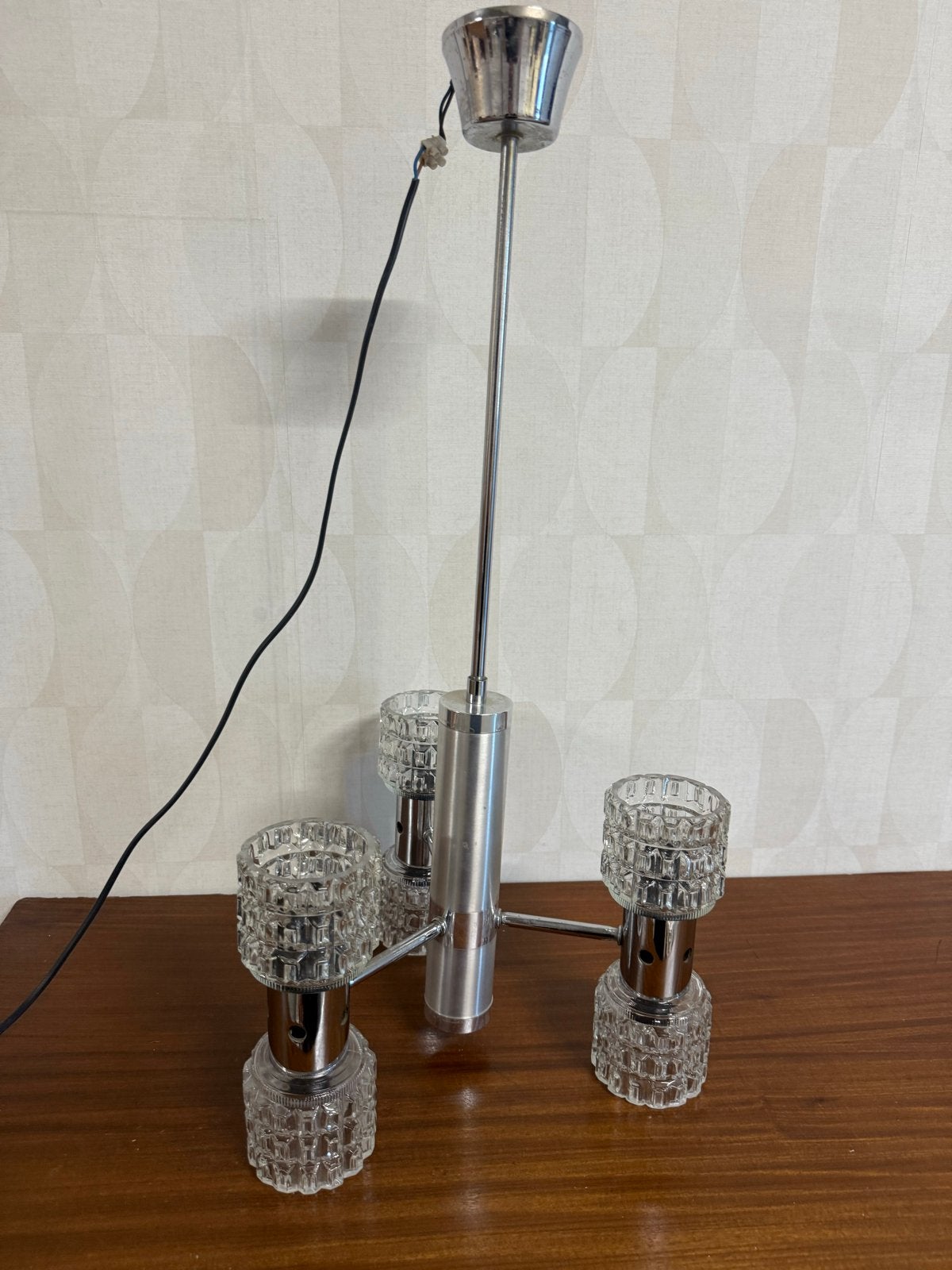 Vintage Deense hanglamp chroom met glas, Ophalen
