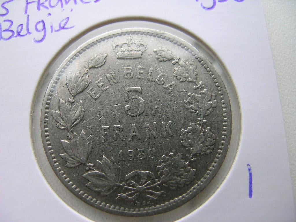 5 Francs 1930 Belgie, Ophalen of Verzenden, België, Losse munt