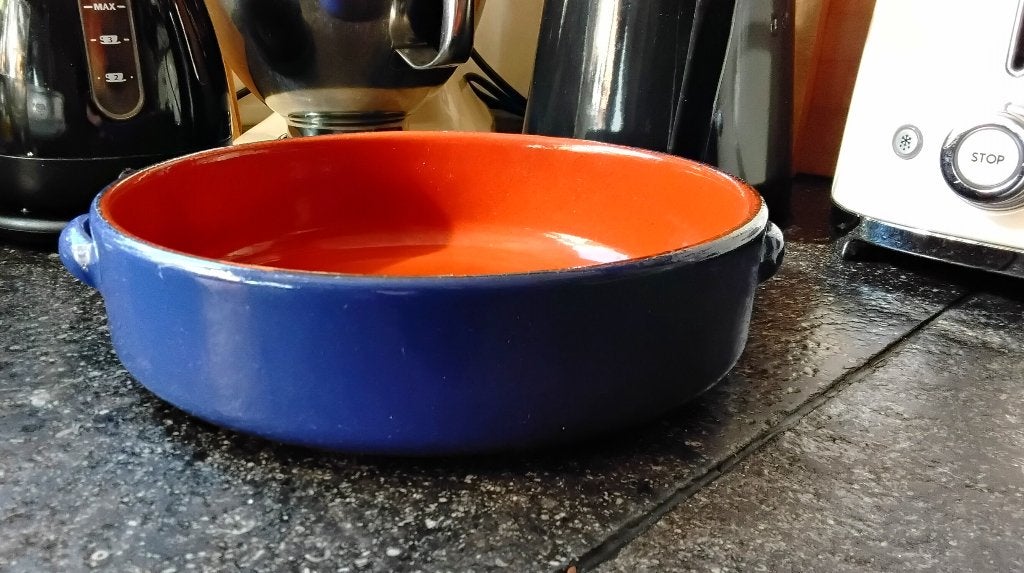 Ovenschaal - casserole - terracotta - kobaltblauw - blauw -, Gebruikt, Landelijk/Boerenbont, Ophalen of Verzenden, Schaal of Schalen