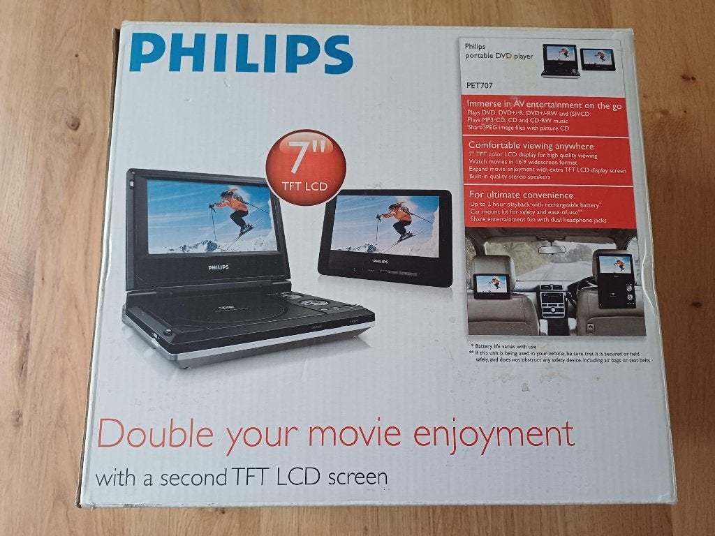 Philips DVD-speler PET707 met 2 schermen, Philips, Gebruikt, Draagbaar, Ophalen