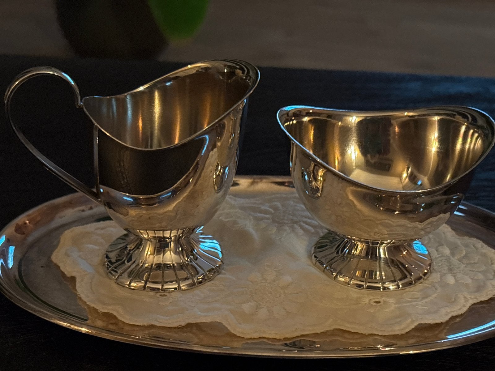 Verzilverd Suiker- en Roomstel op Dienblad, Ophalen of Verzenden, Zilver