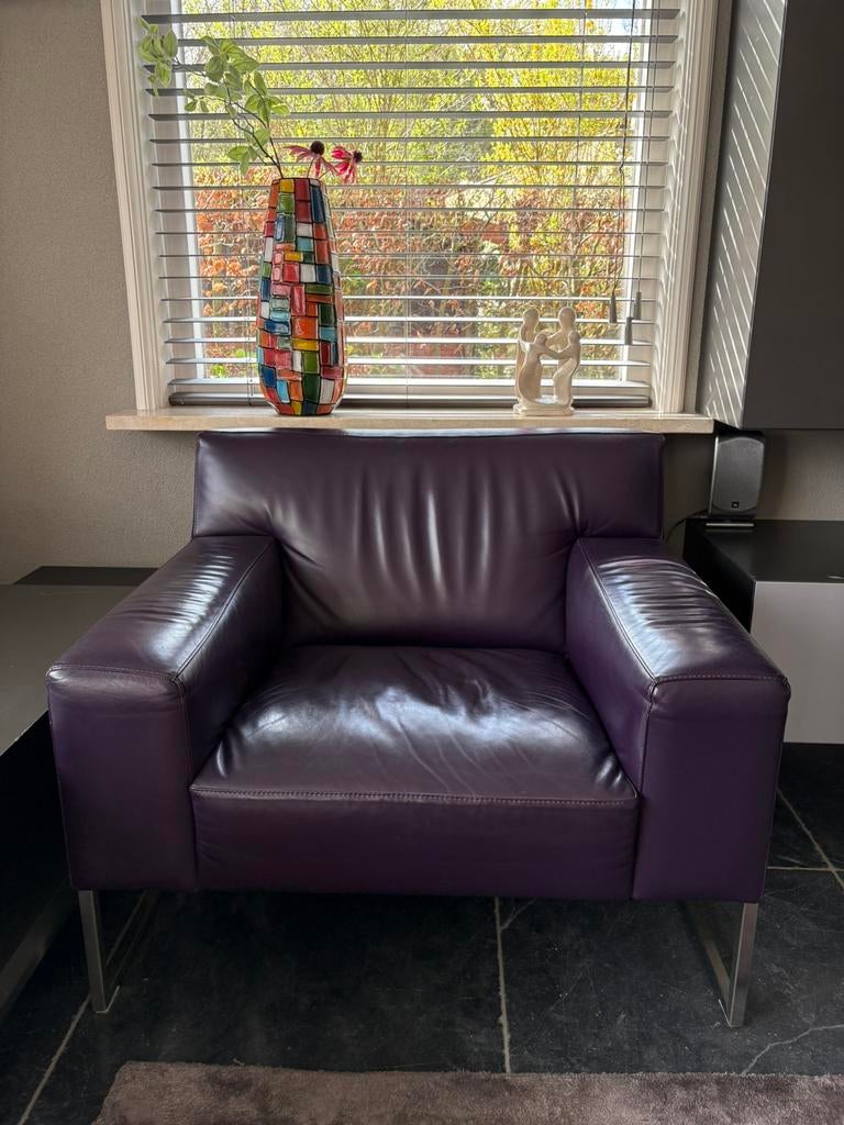 Leolux design zithoek – bank, fauteuil en hocker, Ophalen, Zo goed als nieuw, 75 tot 100 cm, Leer