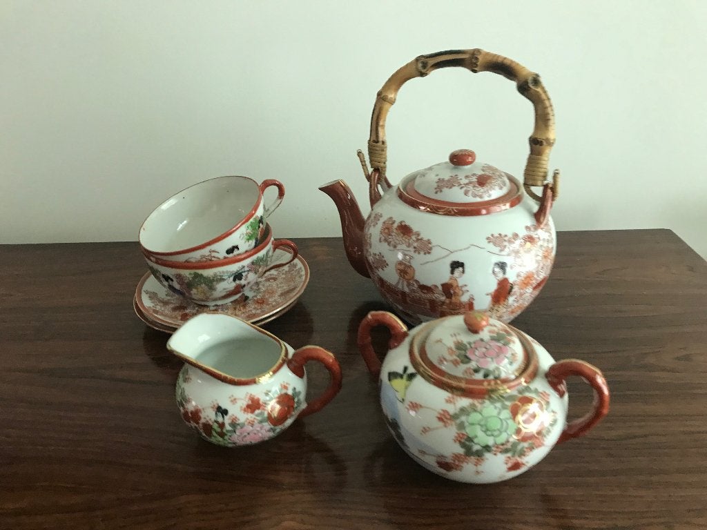 Japans thee servies kopjes theepot zeef  melk en suikerpot, Ophalen of Verzenden