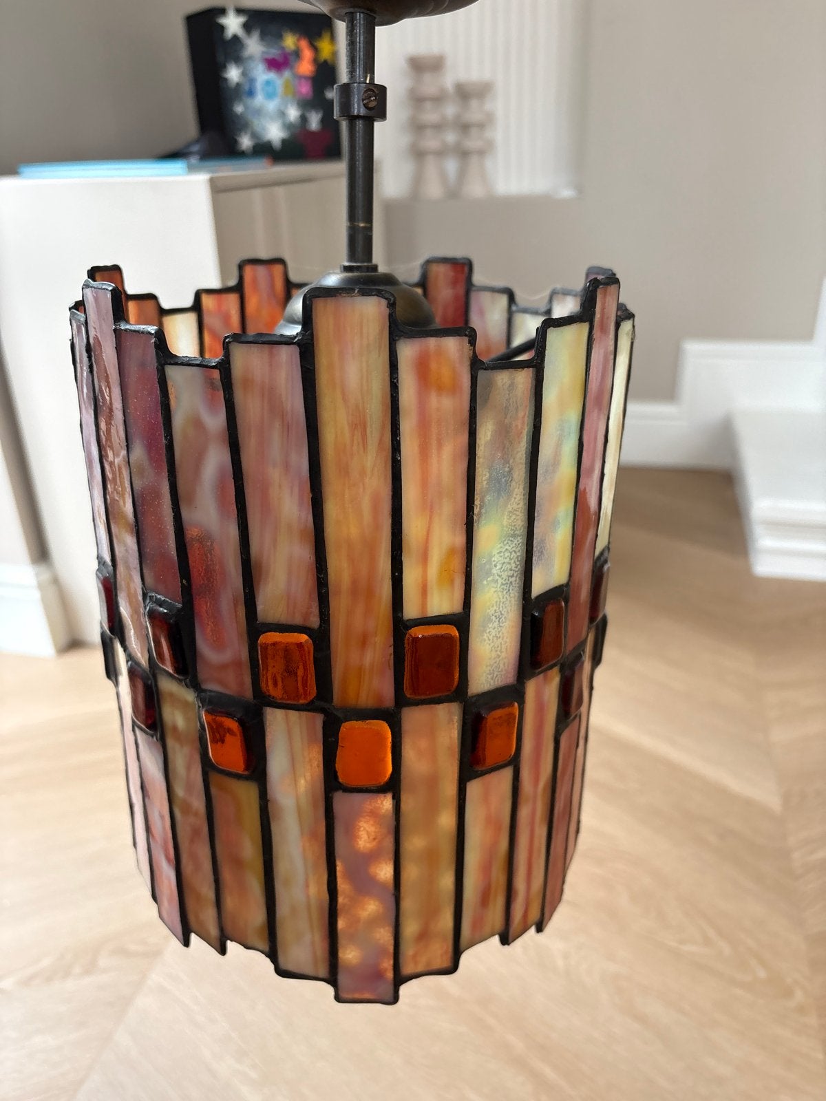 Unieke Glas-in-lood Plafondlamp - Warme Kleuren, Antiek en Kunst, Ophalen
