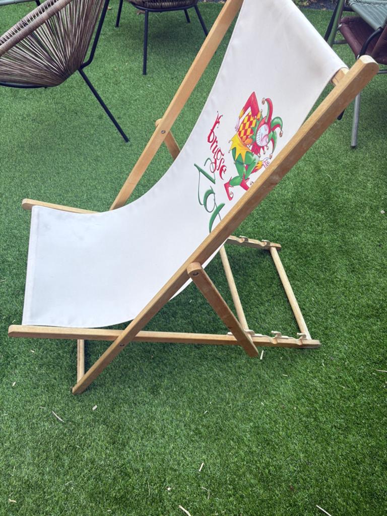 Brugse Zot  strandstoel leuk in iedere bier verzameling., Ophalen of Verzenden, Gebruikt, Hout, Inklapbaar