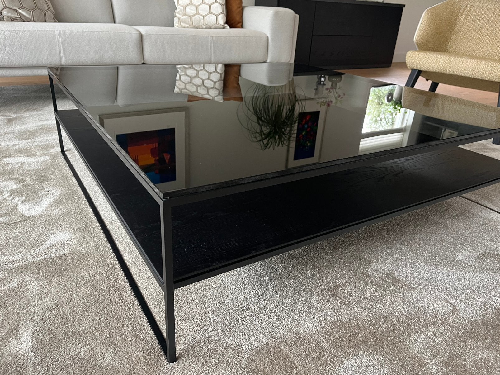 Van Beek salontafel met glas, Ophalen, Glas, Vierkant, Zo goed als nieuw