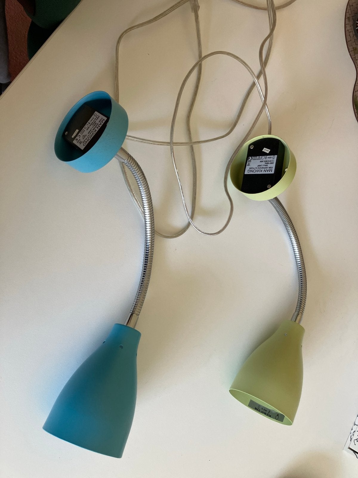 2 Man Kwong vintage design lampen, groen en blauw, E14, Ophalen of Verzenden