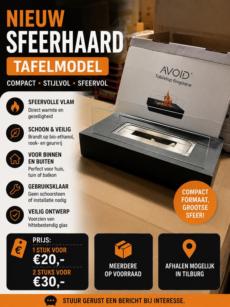 Nieuwe tafelhaard / sfeerhaard – bio ethanol – OP=OP, Huis en Inrichting, Ophalen of Verzenden, Nieuw, Vrijstaande haard, Overige soorten