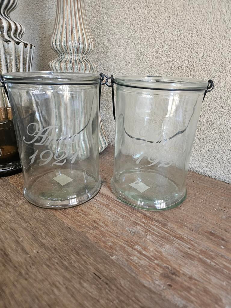 Set van 2 glazen landelijke windlichten., Ophalen, Zo goed als nieuw, Glas, Landelijk