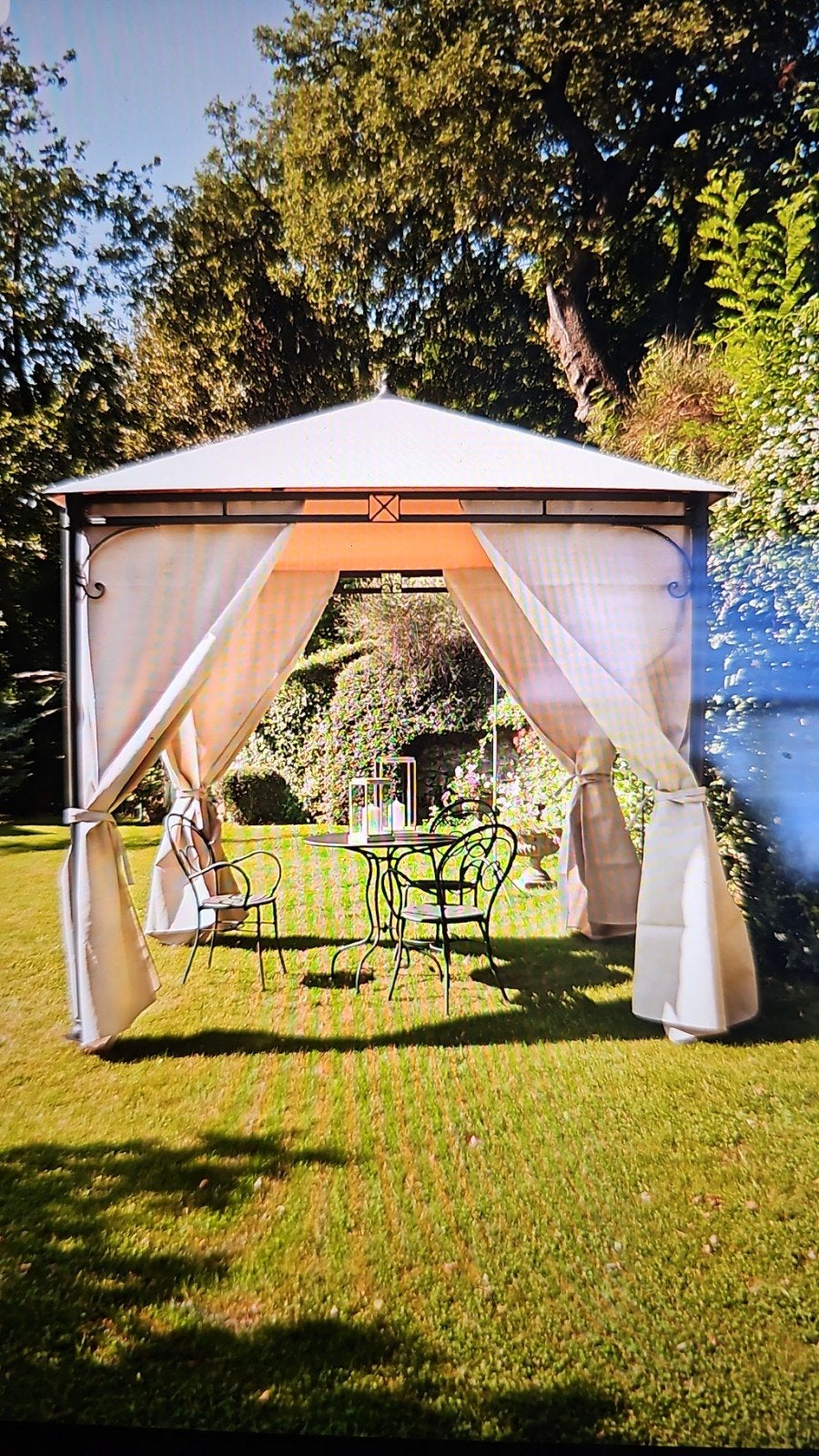 Exclusieve Unosider Gazebo 'Aliseo' 3,6 x 2,8 m) +gordijnen, Tuin en Terras, Partytenten, Ophalen, Minder dan 4 meter, Zo goed als nieuw