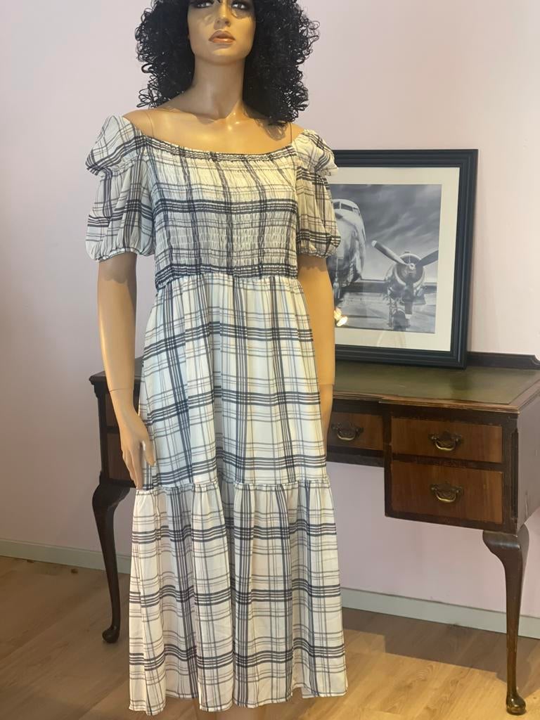 Urban Bliss jurk 46 geruit off shoulder onderjurk boho stijl, Wit, Maat 46/48 (XL) of groter, Ophalen of Verzenden, Gedragen