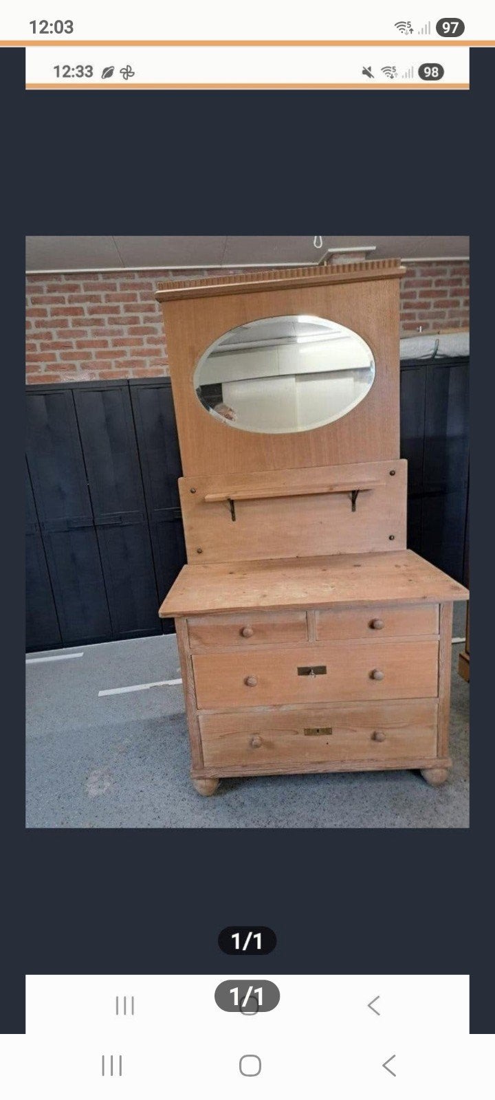 Vintage houten ladekast met spiegel - Opknapper, Ophalen