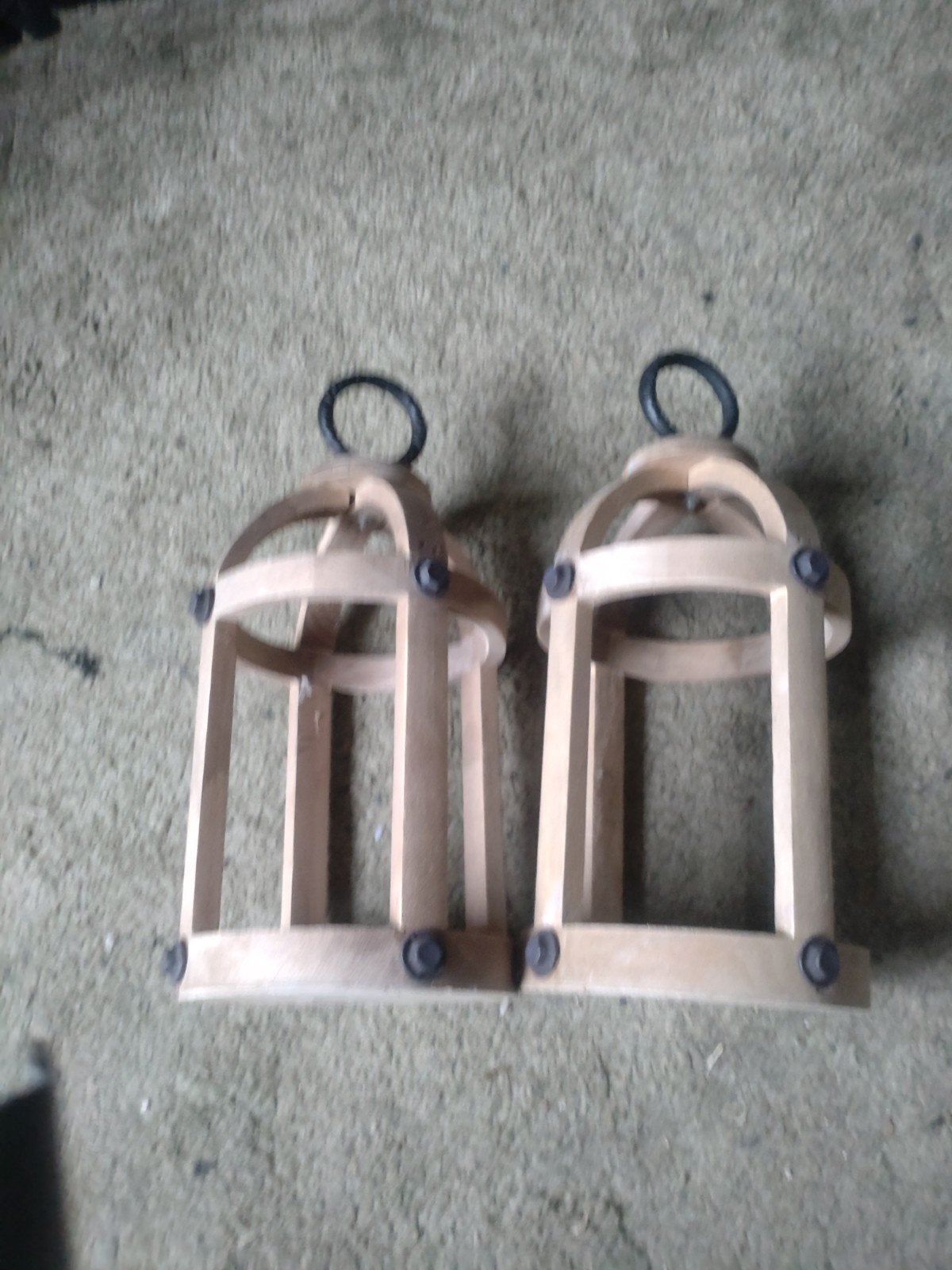 Set van 2 houten lantaarns - sfeervolle decoratie, Gebruikt, Ophalen of Verzenden, Hout, Bruin