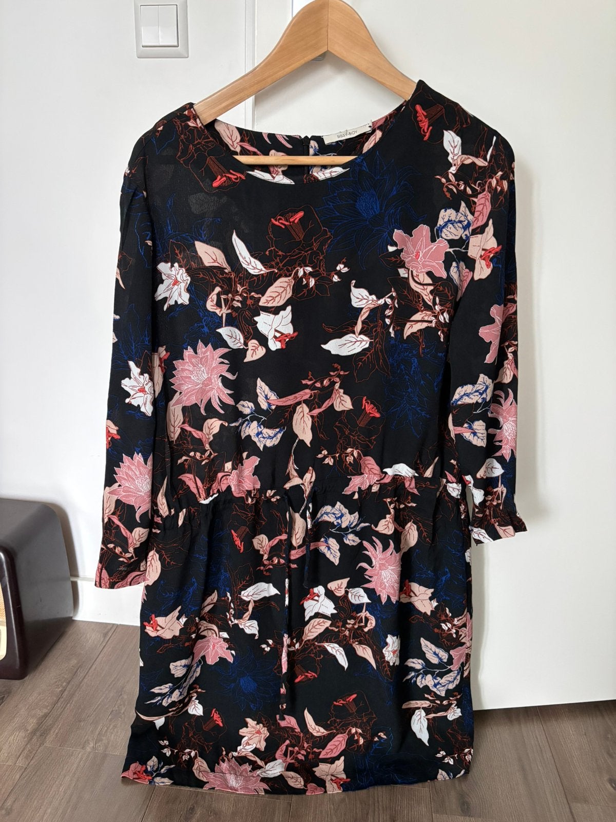 Zgan blauw/bloem viscose jurkje, SissyBoy, mt L, Ophalen, Blauw, Maat 42/44 (L), Zo goed als nieuw