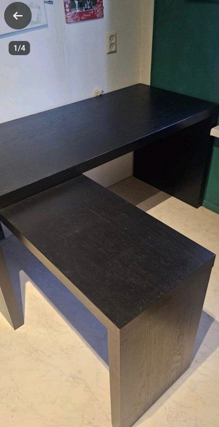IKEA bureau zwart met uitschuifbaar zijpaneel, Ophalen, Hout, Zo goed als nieuw, 152 cm