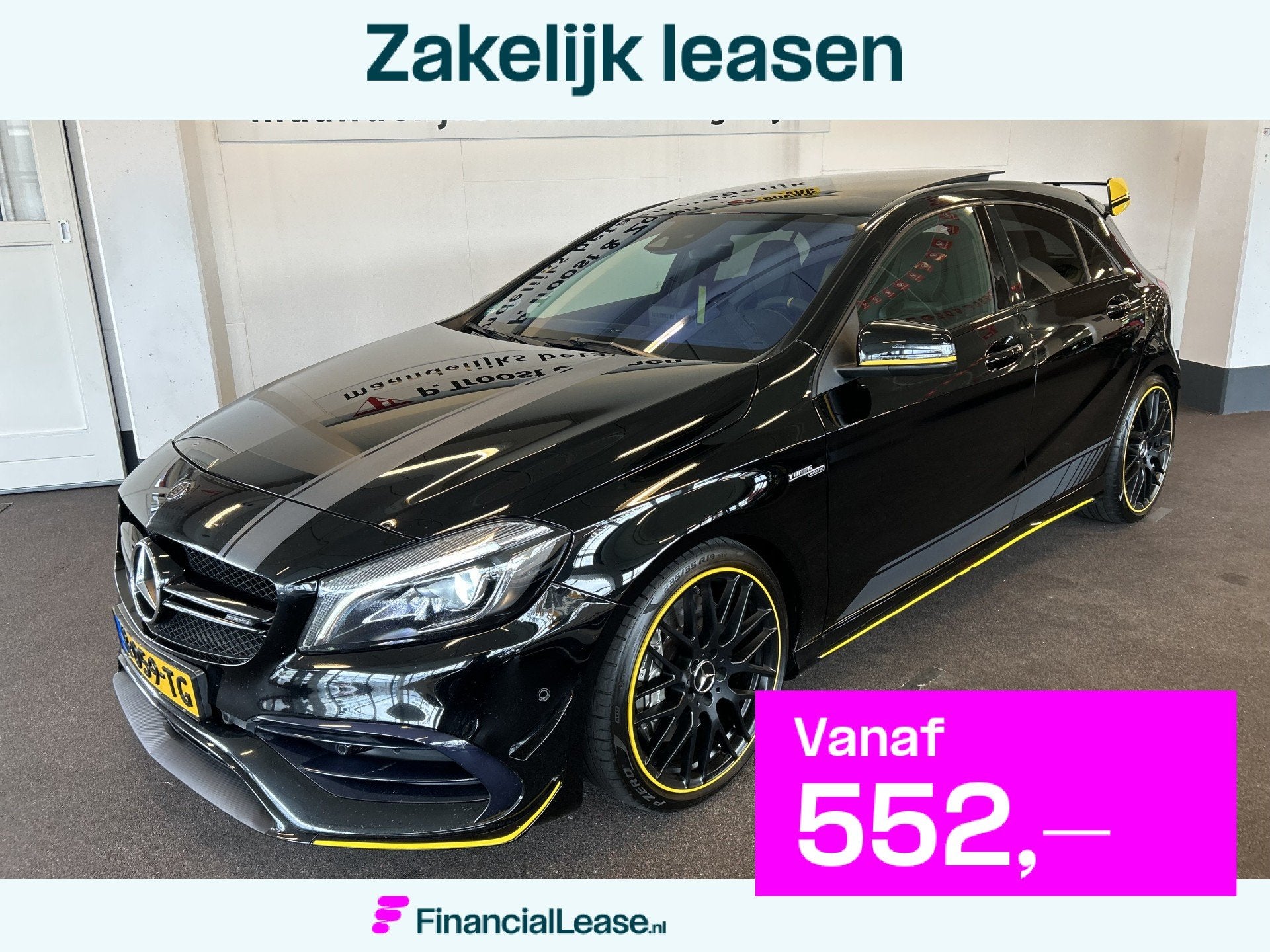 Mercedes-Benz A-Klasse AMG 45 4MATIC Yellow Night 381PK | Pa, Automaat, Gebruikt, 4 cilinders, Zwart