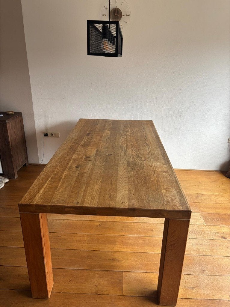 Eettafel massief eiken, 6 - 8 persoons,  200 x 100 cm, Huis en Inrichting, Ophalen, Gebruikt, Modern, landelijk, Eikenhout
