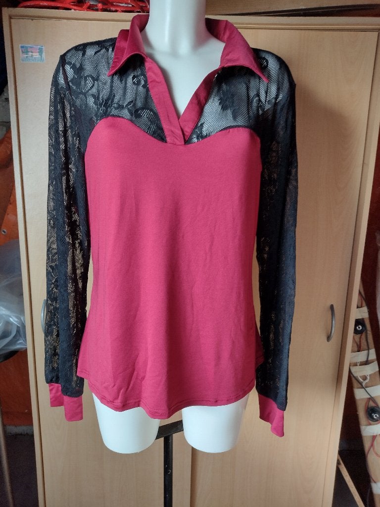 R46R rood/zwarte bloes met transparante mouwen, maat 5XL ..., Ophalen of Verzenden, Nieuw, Rood, Blouse of Tuniek