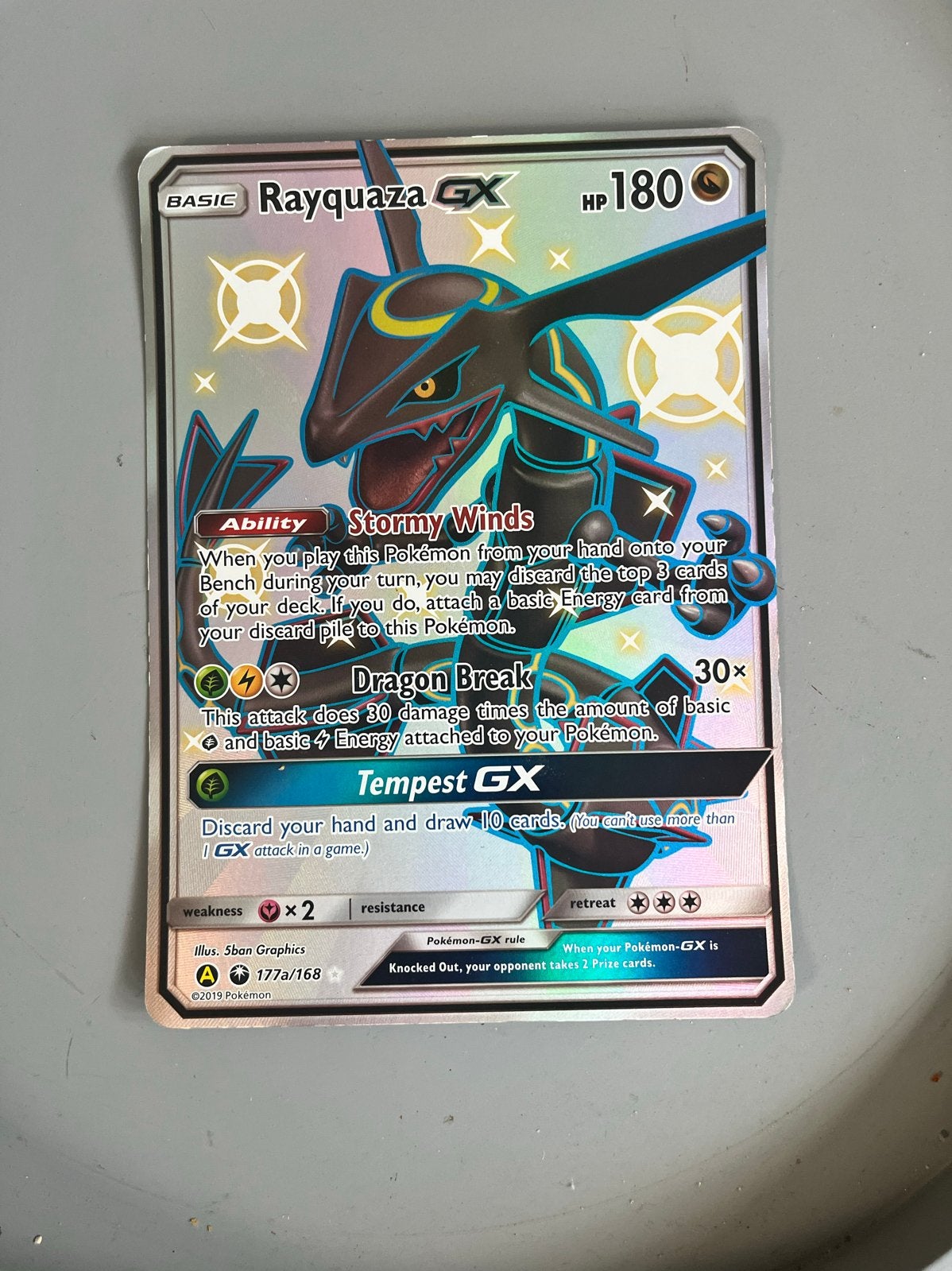 Pokémon Kaart: Rayquaza GX (Shiny) 177a/168 Jumbo, Ophalen of Verzenden, Zo goed als nieuw, Losse kaart, Foil