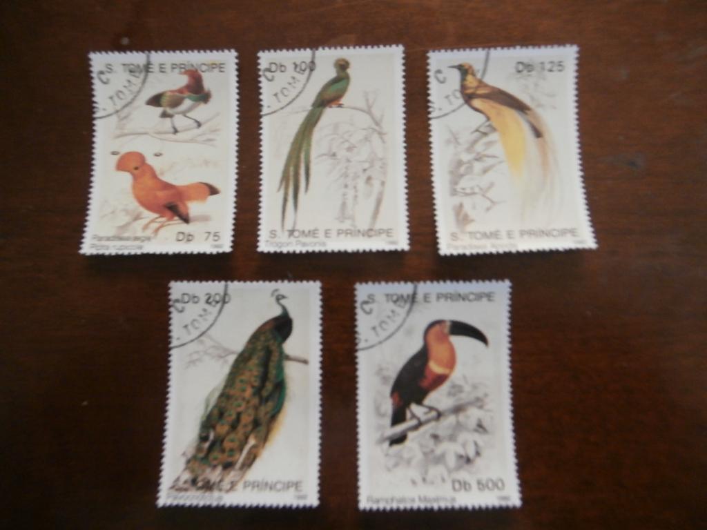 S. TOME E PRINCIPE 1992; serie VOGELS, Verzenden, Gestempeld, Dier of Natuur