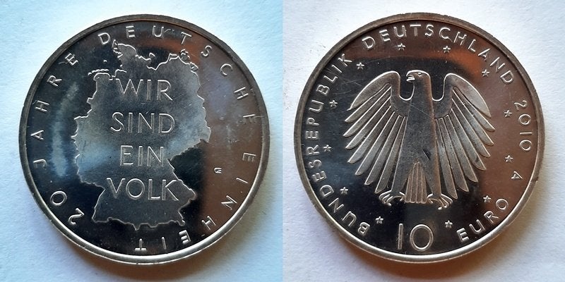 Duitsland 10 euro 2010 zilver Wir sind ein volk, Postzegels en Munten, Munten | Europa | Euromunten, Verzenden, Duitsland, 10 euro
