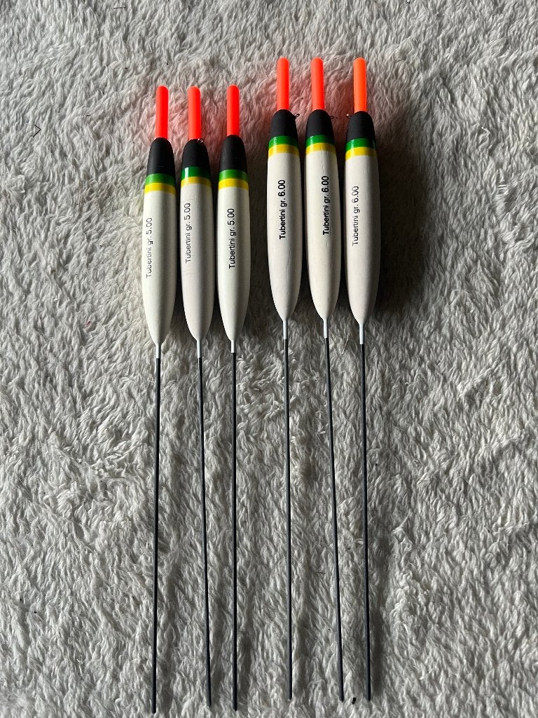 adv 122 / NIEUW serie 6 dobbers TUBERTINI, Ophalen of Verzenden, Nieuw, Dobber of Lood