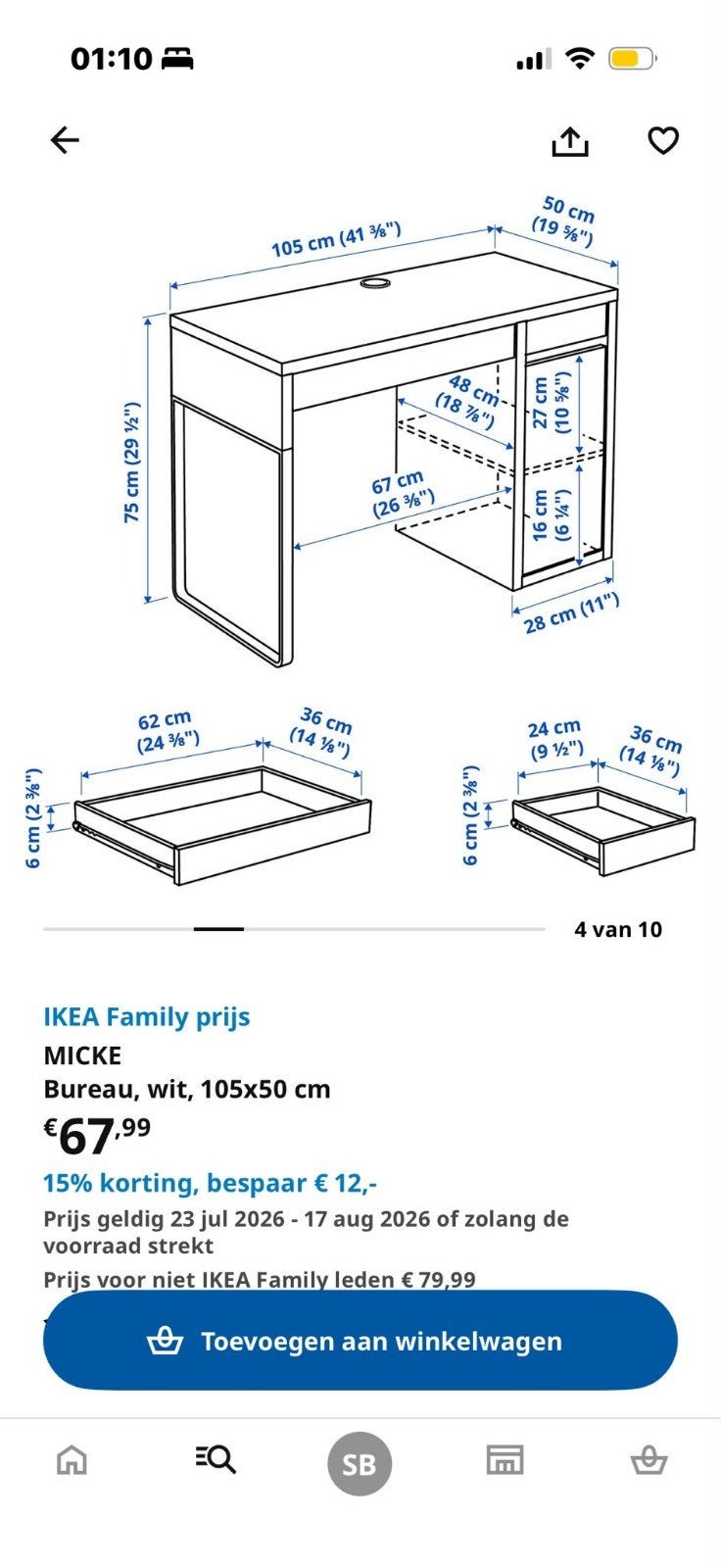 Twee IKEA Micke Bureau Wit - Met Lades en Opbergruimte, Ophalen, Met lades, Gebruikt, Spaanplaat of MDF
