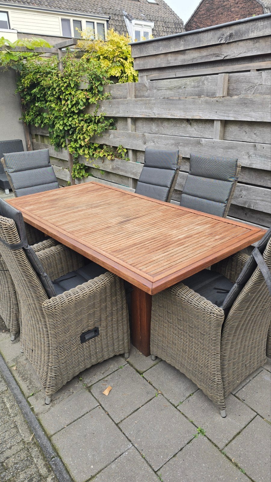 Nette teakhouten tuintafel 200x100x75 cm, Ophalen of Verzenden, Gebruikt, Rechthoekig, Teakhout