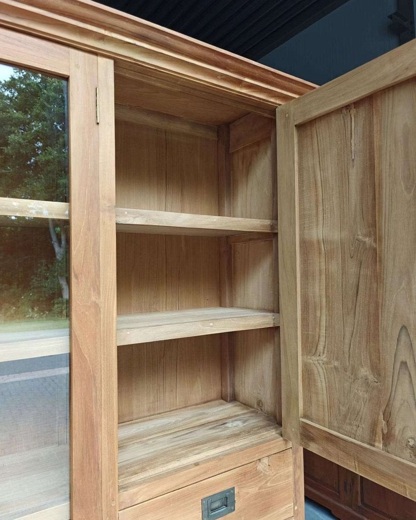 Mooie grote teakhouten voorraadkast | Buffetkast teak #5043, Gebruikt, Met deur(en), -, 200 cm of meer