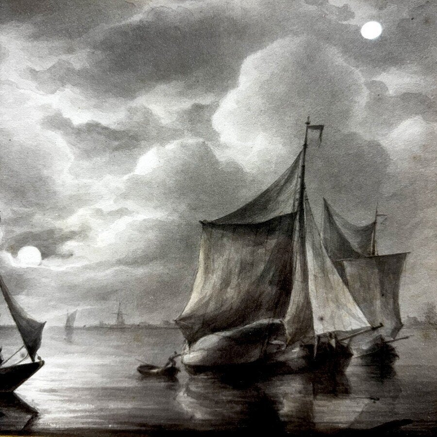 Martinus Schouman (1770-1848) - Schepen bij maanlicht, Antiek en Kunst, Ophalen of Verzenden