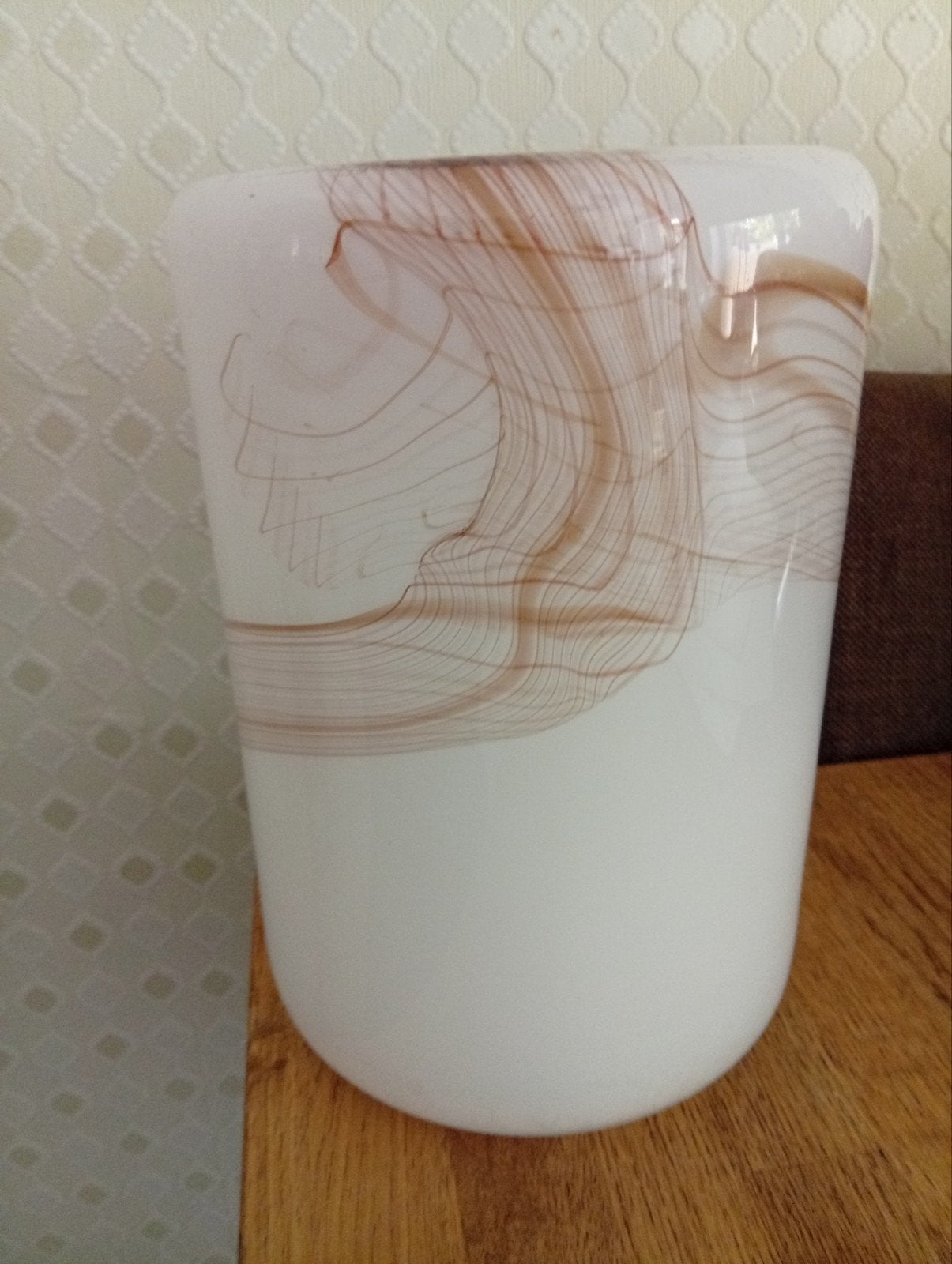 Design vaas met bruine spiraaldecoratie F.Meydam 1980, Ophalen of Verzenden