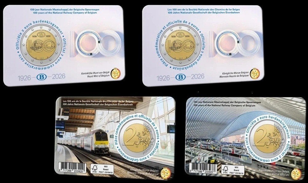 België 2026 – 100 jr Nationale spoorwegen - 2 euro coincard, Postzegels en Munten, Munten | Europa | Euromunten, Ophalen of Verzenden