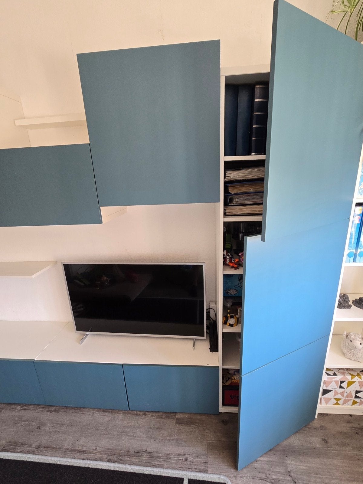 IKEA Besta wandmeubel met groen-blauwe deurtjes, Ophalen