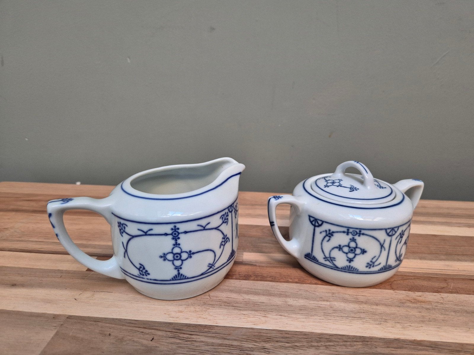 Vintage Jäger Eisenberg DDR Melk en Suikerset – Indisch Blau, Ophalen of Verzenden