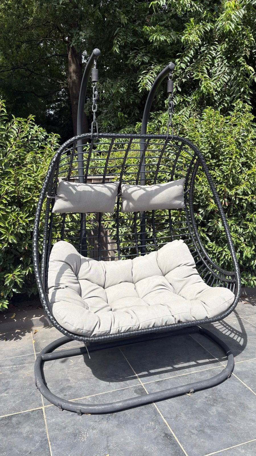 Hangstoel Riga 2-zits zwart - Decoris, Tuin en Terras, Ophalen, Zo goed als nieuw, Wicker