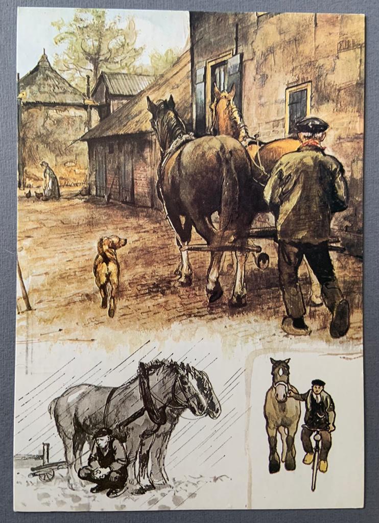 Kaart Rien Poortvliet - werkpaarden boerderij, Verzamelen, Ansichtkaarten | Themakaarten, Verzenden, 1980 tot heden, Gelopen, Natuur