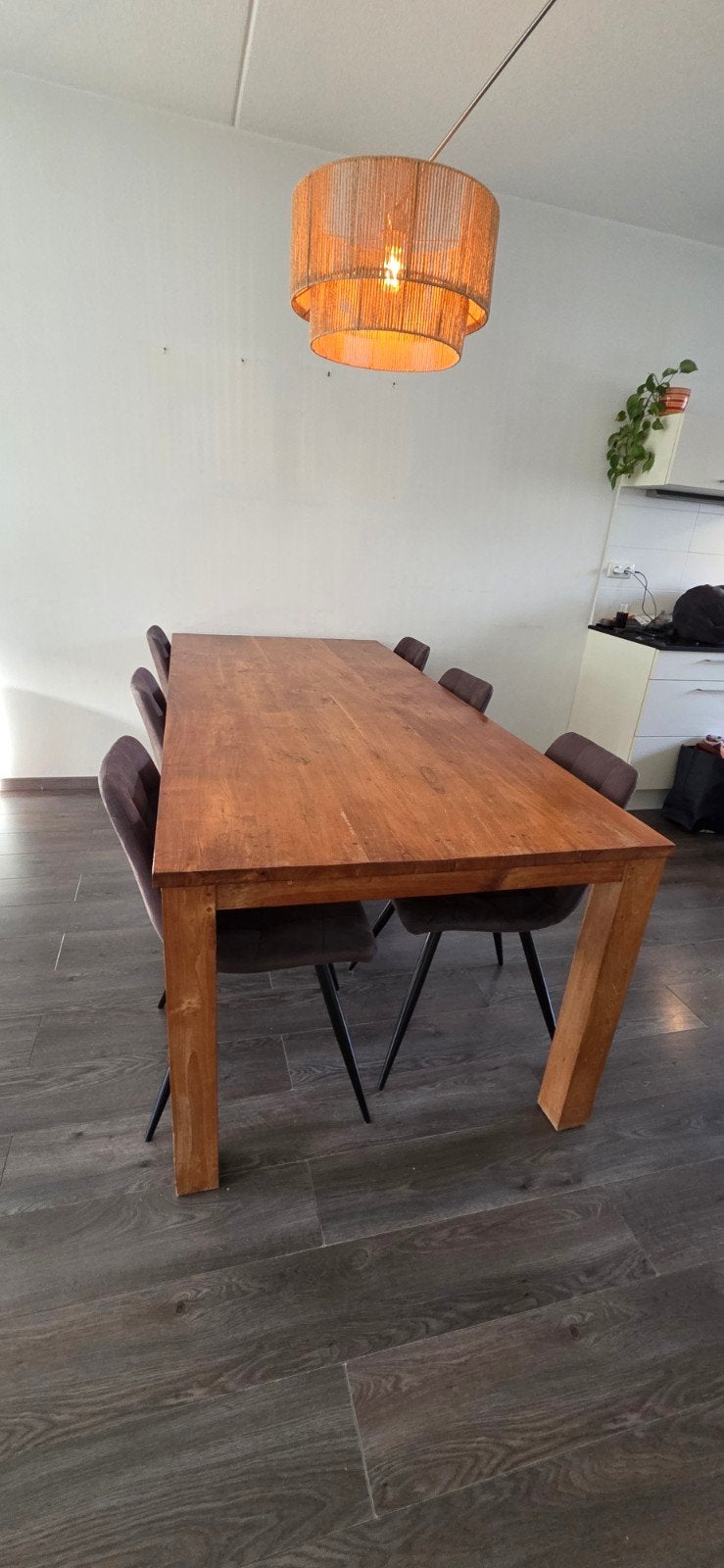 Robuuste teak houten eettafel, Huis en Inrichting, Tafels | Eettafels, Ophalen, Gebruikt, 200 cm of meer, 50 tot 100 cm