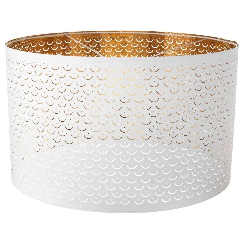 GEZOCHT 2x IKEA Nymo lampenkap wit goud 59cm, Overige typen, Wit, Rond, Ophalen of Verzenden