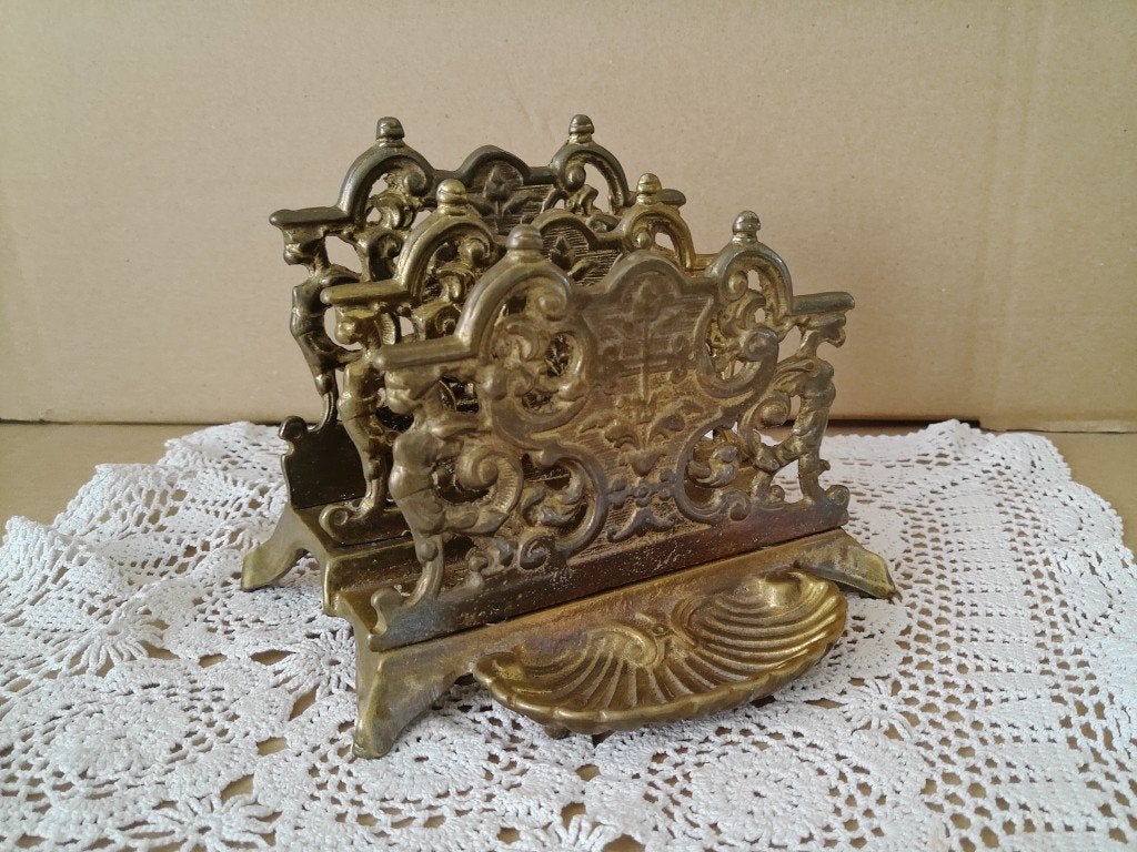 Curiosa antieke brievenhouder antieke messing brievenhouder, Ophalen of Verzenden