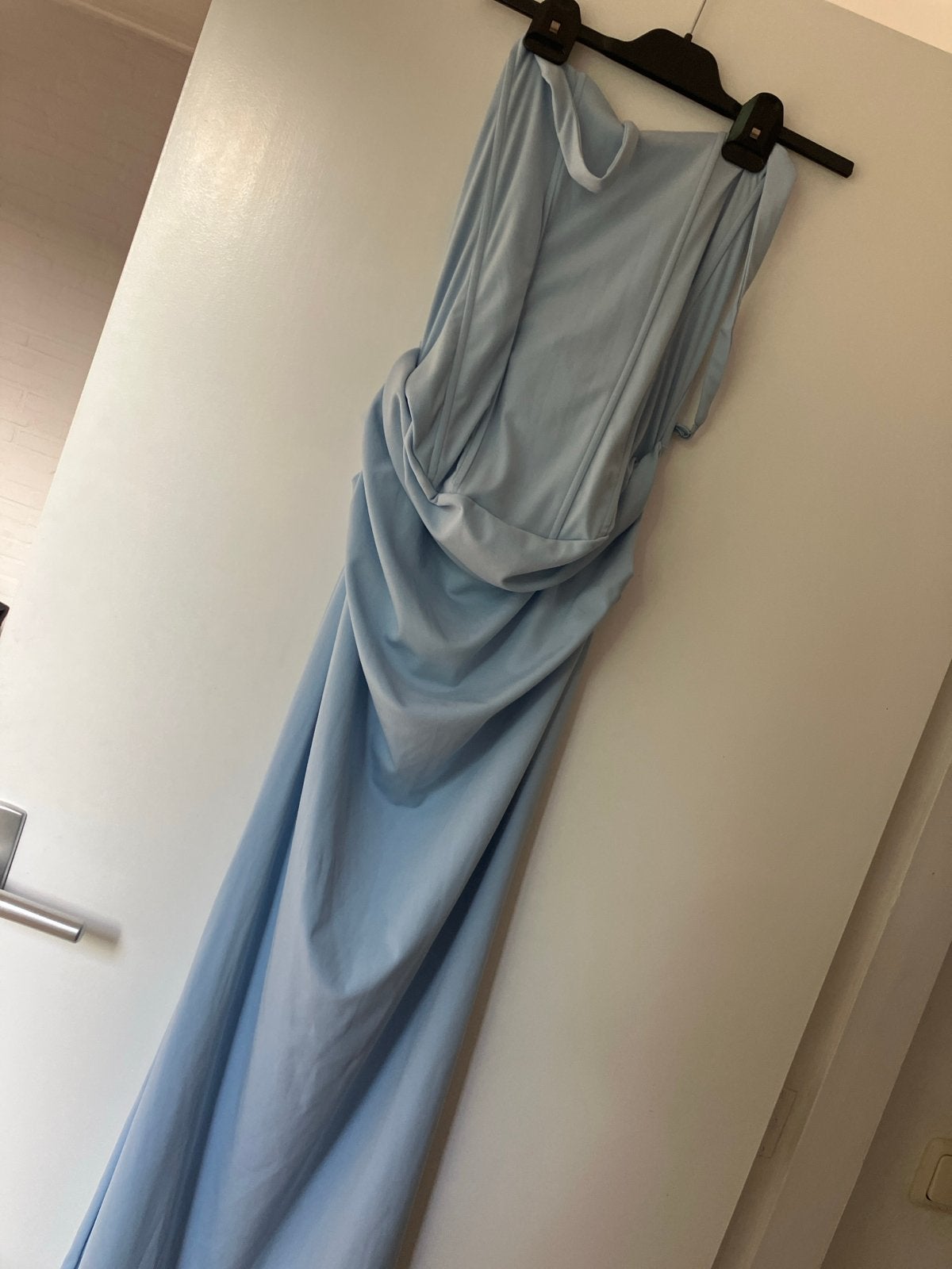Lichtblauwe galajurk met korsetdetail en veterrug, Blauw, Nieuw, Ophalen of Verzenden, Maat 36 (S)