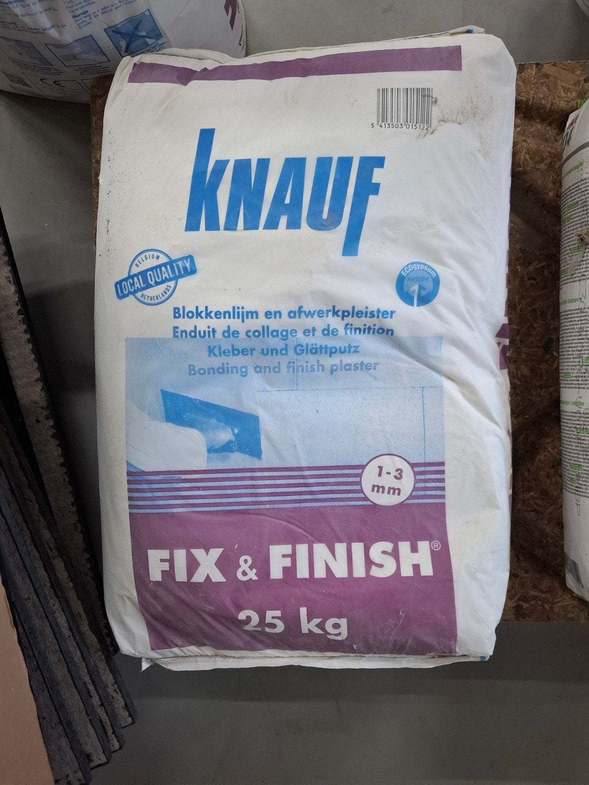 Knauf Fix & Finish Blokkenlijm en Afwerkpleister 25 kg, Ophalen, Nieuw