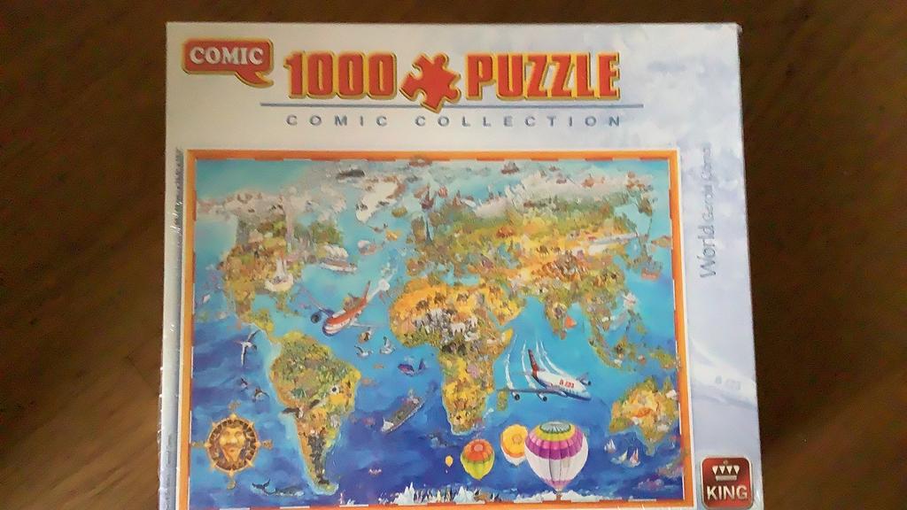 King Comic Collection 1000 stukjes Wereldkaart Puzzel, nieuw, Ophalen of Verzenden, 500 t/m 1500 stukjes, Nieuw, Legpuzzel