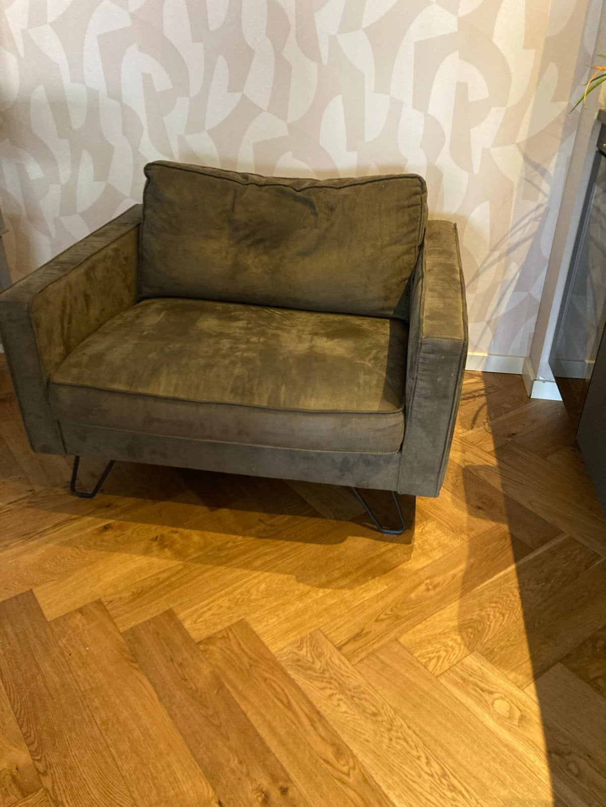 Groene velvet loveseat, Ophalen, Gebruikt, 75 tot 100 cm, 100 tot 125 cm
