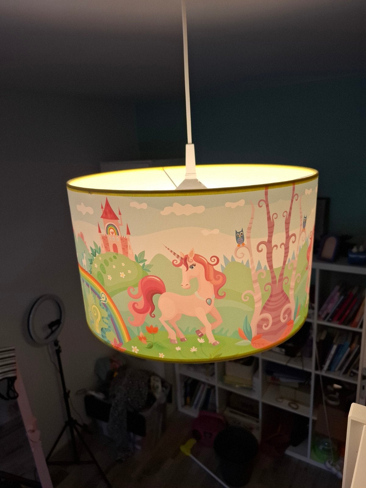 Eenhoorn hanglamp voor kinderkamer, Ophalen, Textiel, E27 (groot), Zo goed als nieuw