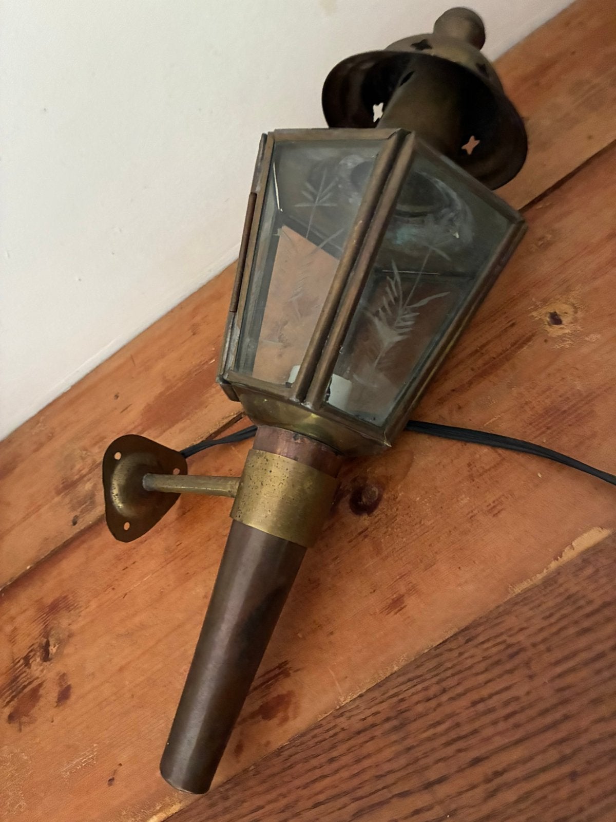Koets lantaarn koper met geslepen glas, Ophalen of Verzenden