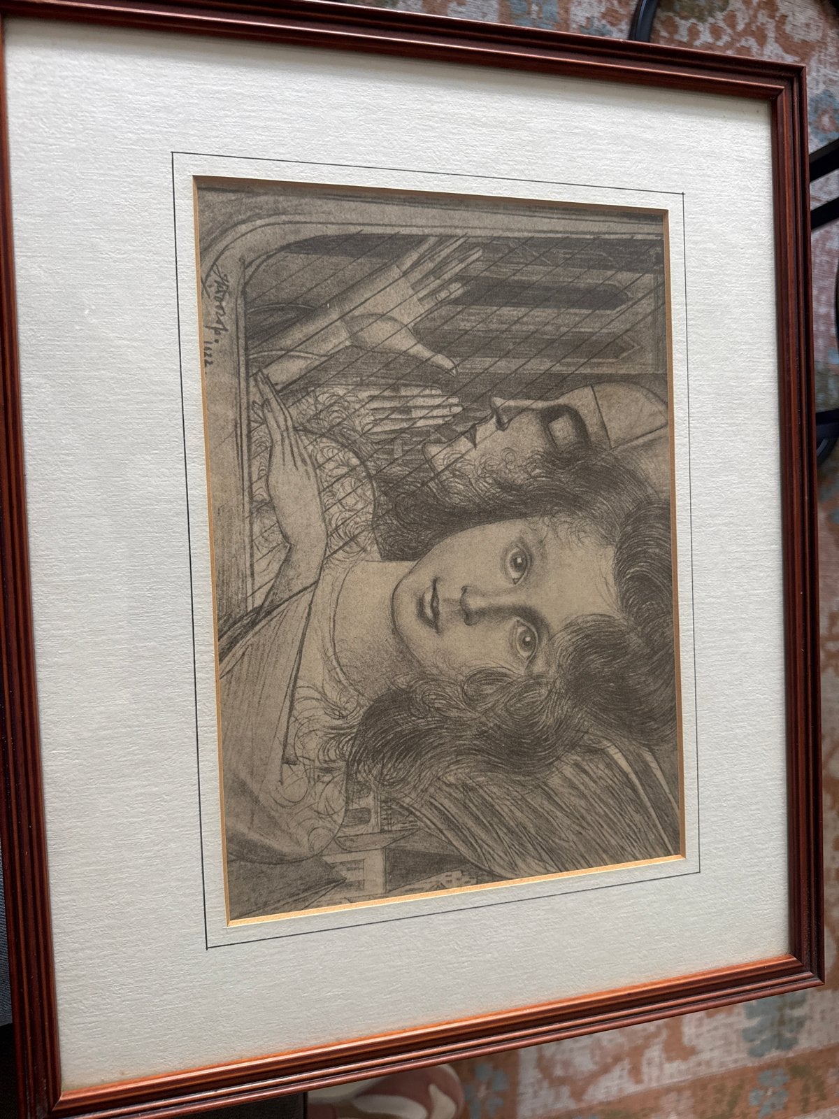 Jan Toorop - Meisje met harp (1922) - Ets, Ets, Portret, Ophalen of Verzenden, Gesigneerd